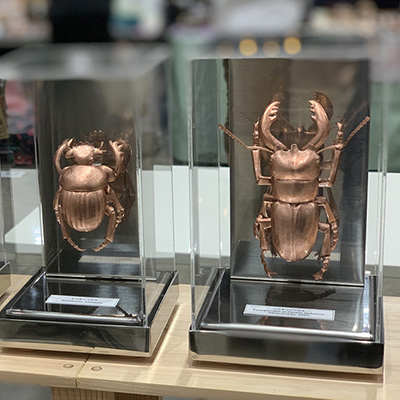 昆虫や生き物の銅板細工